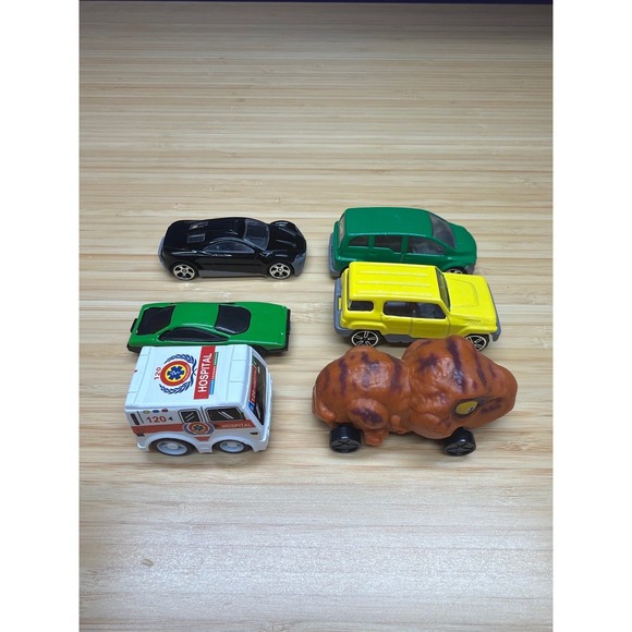Other - 6 Pc Toy Vehicle Lot Dinosaur Car Ambulance SUV Sports Cars